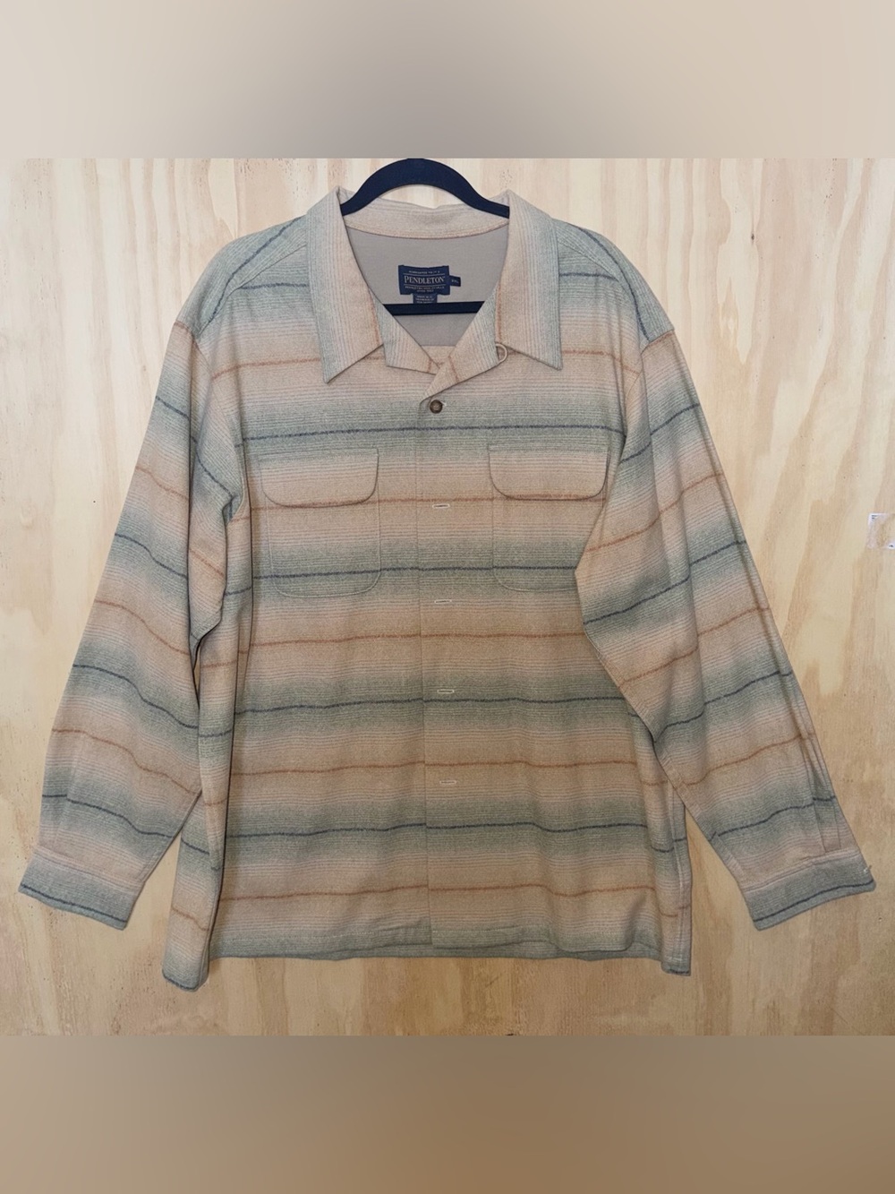 VTG Pendleton XXL Button LS Shirt 100% Virgil Wool Earthy Tones Striped EUC